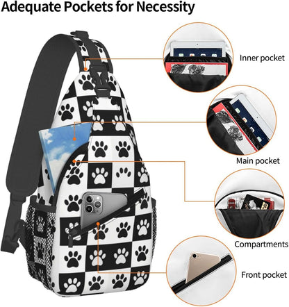 Men Women Sling Shoulder Backpack Casual Carrying Tote Case Crossbody Travel Bag, Anti-Theft Multipurpose Carry On Bag, Aztec Black Grey And White Crossbody Bag