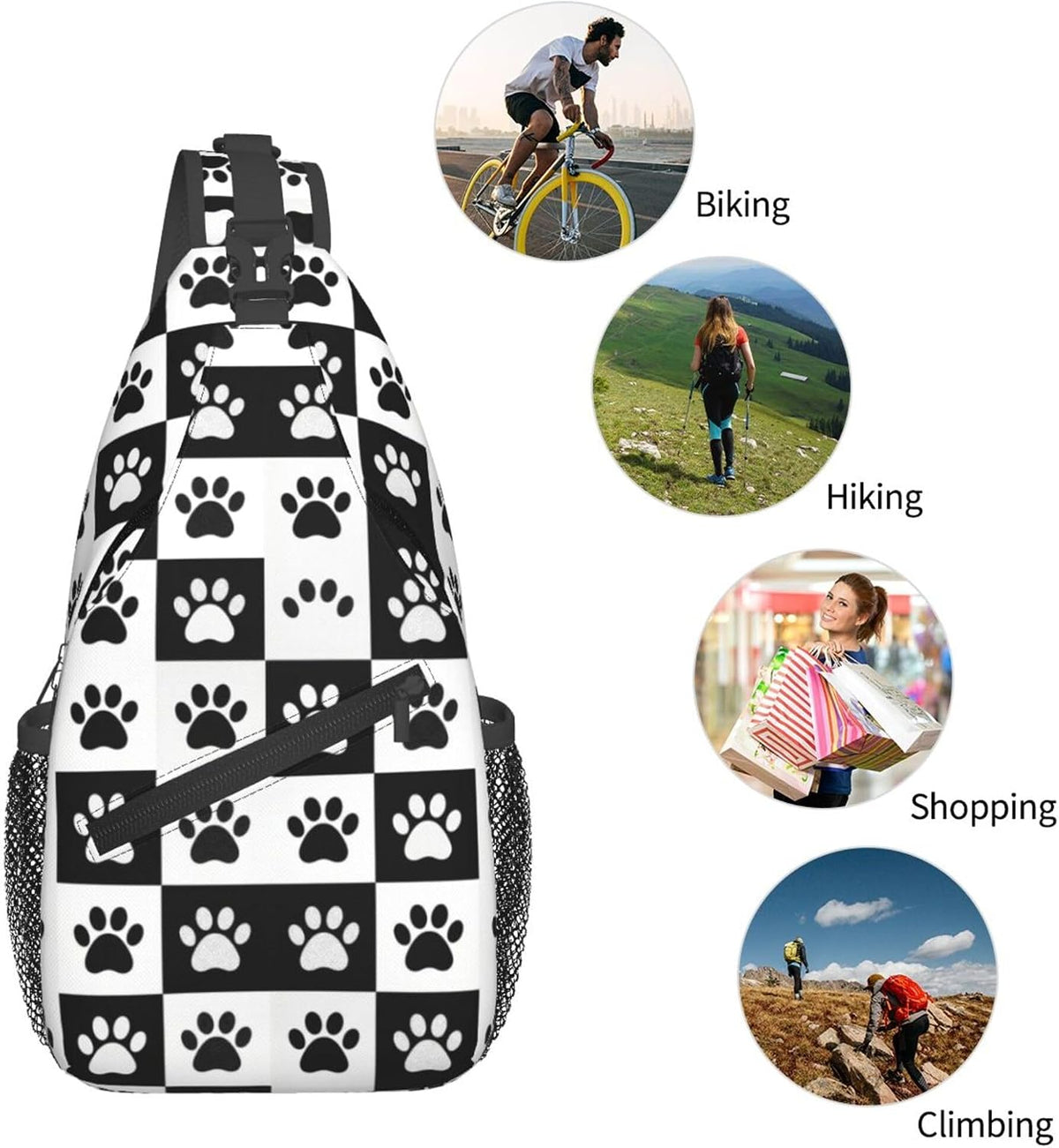 Men Women Sling Shoulder Backpack Casual Carrying Tote Case Crossbody Travel Bag, Anti-Theft Multipurpose Carry On Bag, Aztec Black Grey And White Crossbody Bag