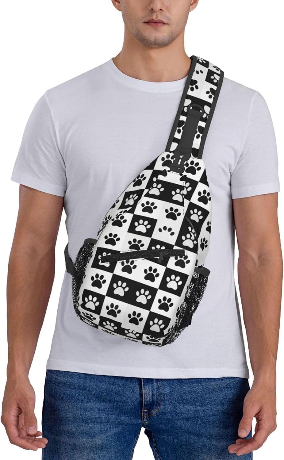 Men Women Sling Shoulder Backpack Casual Carrying Tote Case Crossbody Travel Bag, Anti-Theft Multipurpose Carry On Bag, Aztec Black Grey And White Crossbody Bag