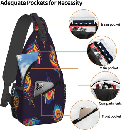 Men Women Sling Shoulder Backpack Casual Carrying Tote Case Crossbody Travel Bag, Anti-Theft Multipurpose Carry On Bag, Aztec Black Grey And White Crossbody Bag