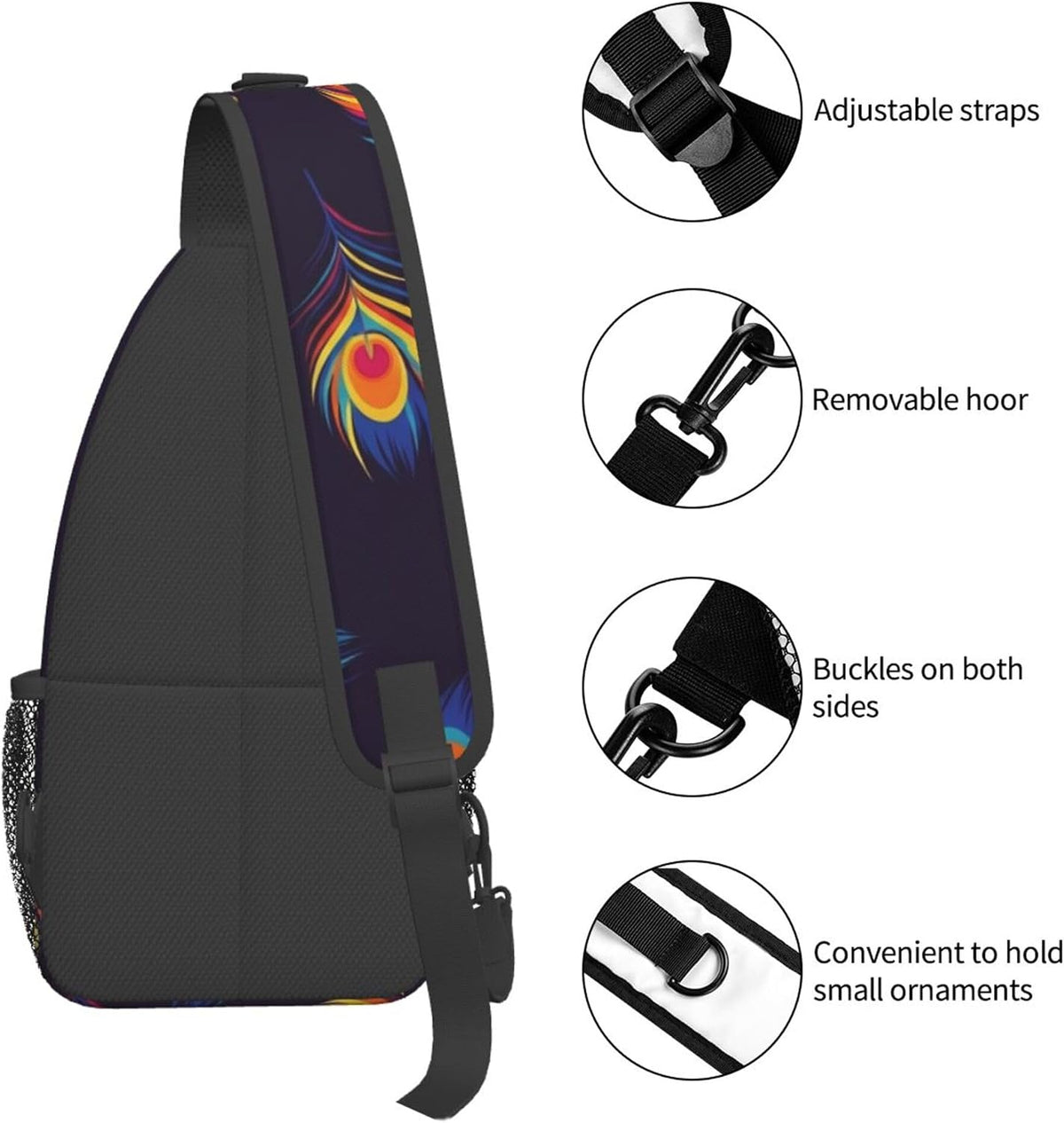 Men Women Sling Shoulder Backpack Casual Carrying Tote Case Crossbody Travel Bag, Anti-Theft Multipurpose Carry On Bag, Aztec Black Grey And White Crossbody Bag