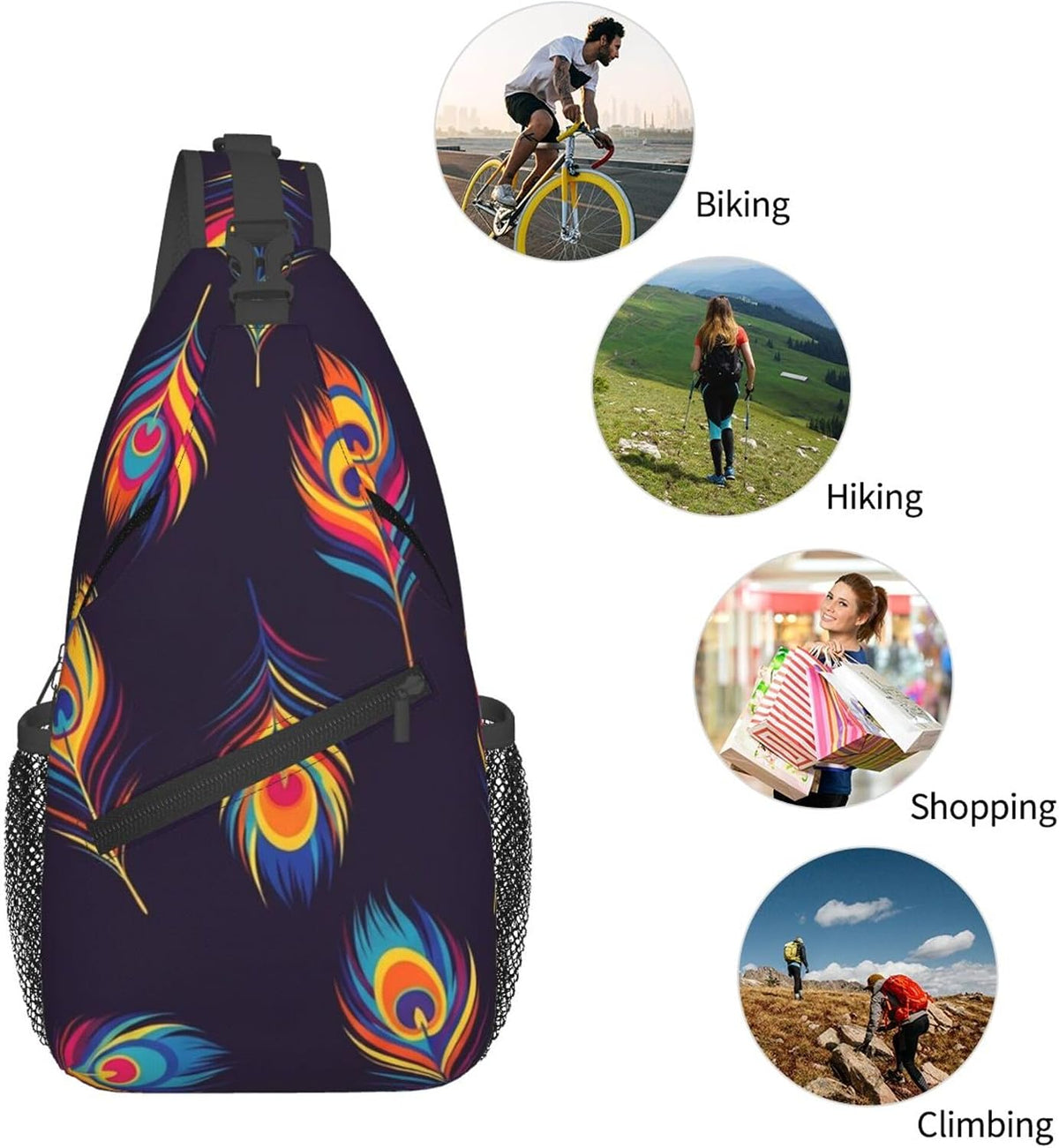 Men Women Sling Shoulder Backpack Casual Carrying Tote Case Crossbody Travel Bag, Anti-Theft Multipurpose Carry On Bag, Aztec Black Grey And White Crossbody Bag