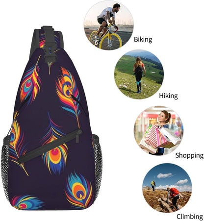 Men Women Sling Shoulder Backpack Casual Carrying Tote Case Crossbody Travel Bag, Anti-Theft Multipurpose Carry On Bag, Aztec Black Grey And White Crossbody Bag