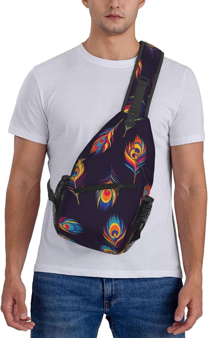 Men Women Sling Shoulder Backpack Casual Carrying Tote Case Crossbody Travel Bag, Anti-Theft Multipurpose Carry On Bag, Aztec Black Grey And White Crossbody Bag