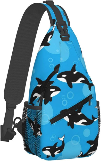 Men Women Sling Shoulder Backpack Casual Carrying Tote Case Crossbody Travel Bag, Anti-Theft Multipurpose Carry On Bag, Aztec Black Grey And White Crossbody Bag