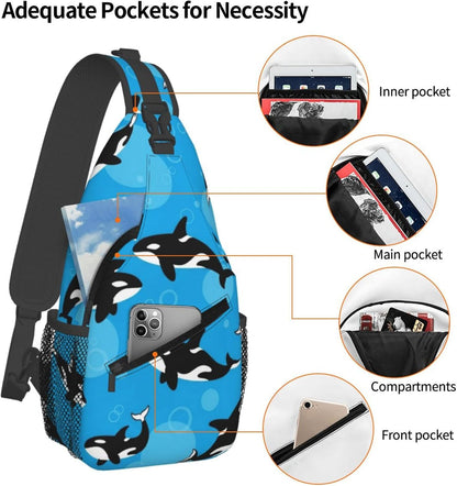 Men Women Sling Shoulder Backpack Casual Carrying Tote Case Crossbody Travel Bag, Anti-Theft Multipurpose Carry On Bag, Aztec Black Grey And White Crossbody Bag