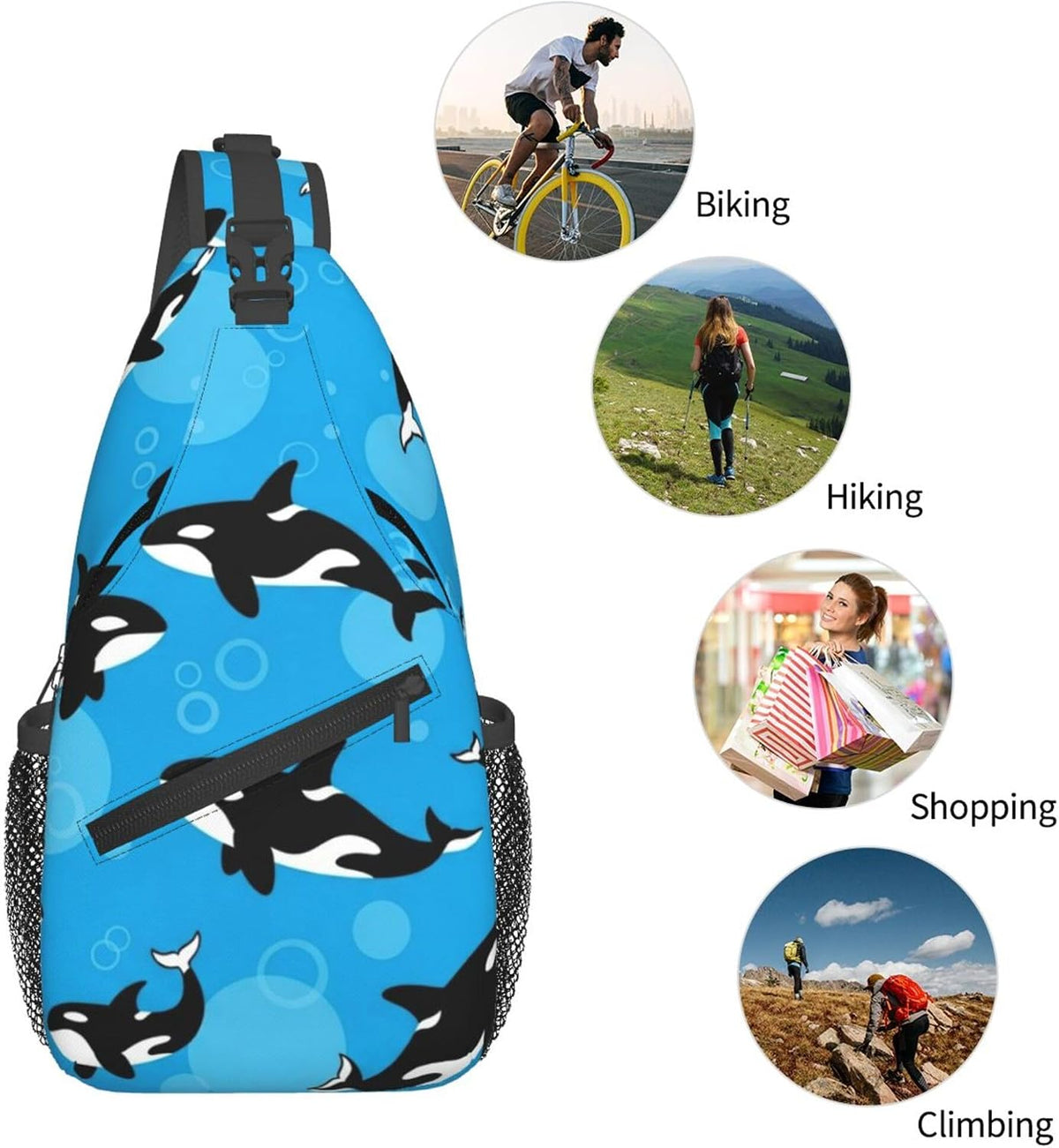Men Women Sling Shoulder Backpack Casual Carrying Tote Case Crossbody Travel Bag, Anti-Theft Multipurpose Carry On Bag, Aztec Black Grey And White Crossbody Bag