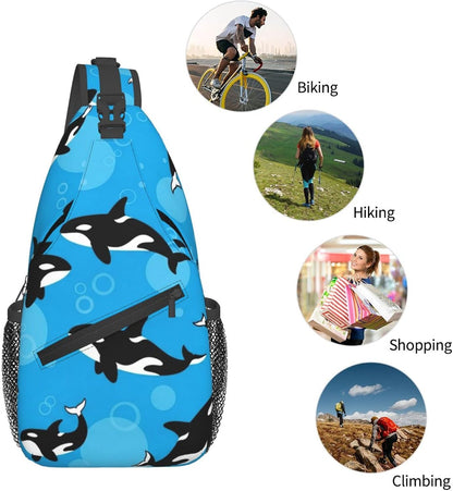 Men Women Sling Shoulder Backpack Casual Carrying Tote Case Crossbody Travel Bag, Anti-Theft Multipurpose Carry On Bag, Aztec Black Grey And White Crossbody Bag