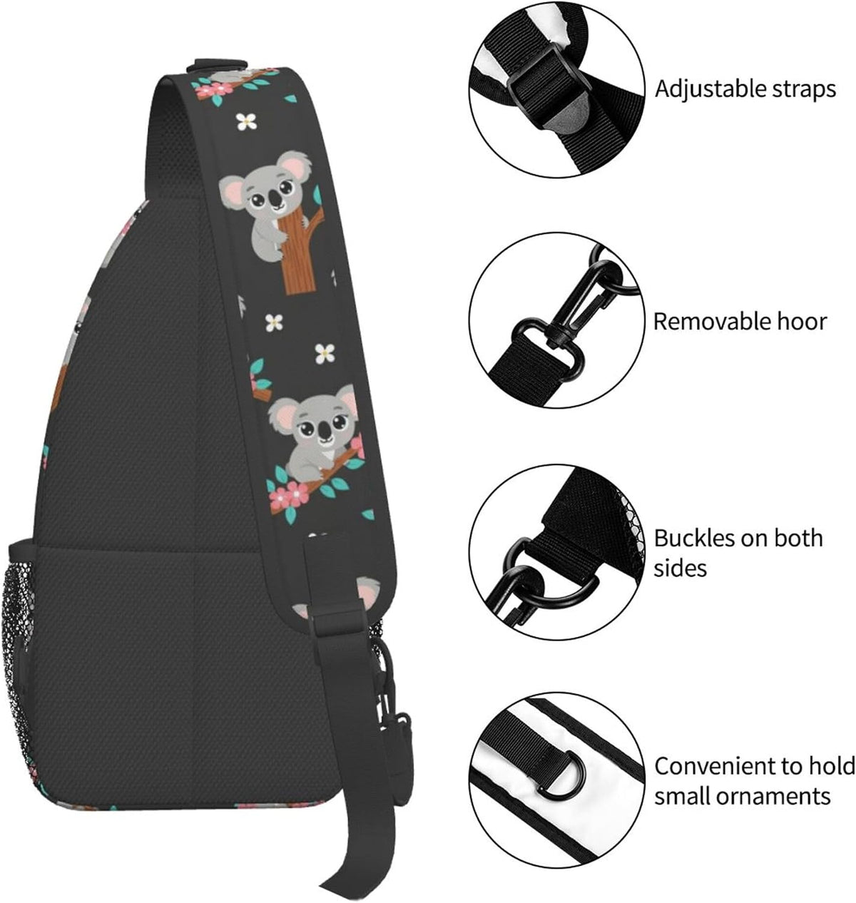 Men Women Sling Shoulder Backpack Casual Carrying Tote Case Crossbody Travel Bag, Anti-Theft Multipurpose Carry On Bag, Aztec Black Grey And White Crossbody Bag