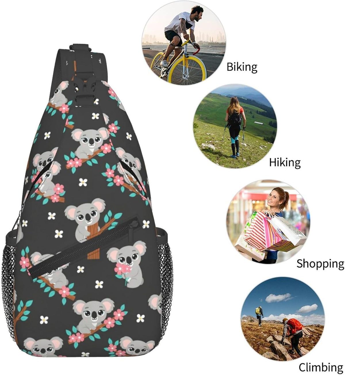 Men Women Sling Shoulder Backpack Casual Carrying Tote Case Crossbody Travel Bag, Anti-Theft Multipurpose Carry On Bag, Aztec Black Grey And White Crossbody Bag