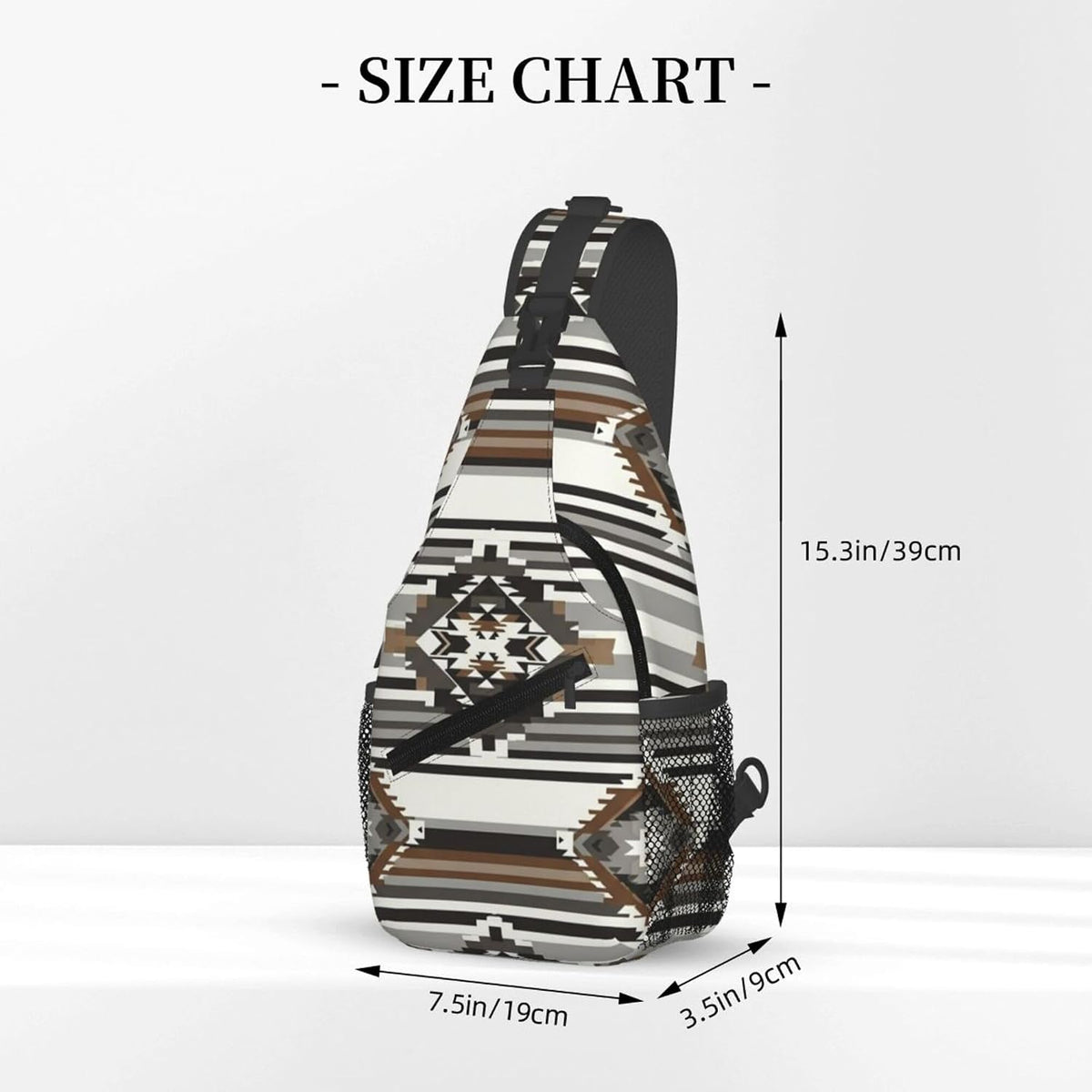 Men Women Sling Shoulder Backpack Casual Carrying Tote Case Crossbody Travel Bag, Anti-Theft Multipurpose Carry On Bag, Aztec Black Grey And White Crossbody Bag