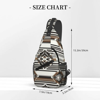 Men Women Sling Shoulder Backpack Casual Carrying Tote Case Crossbody Travel Bag, Anti-Theft Multipurpose Carry On Bag, Aztec Black Grey And White Crossbody Bag