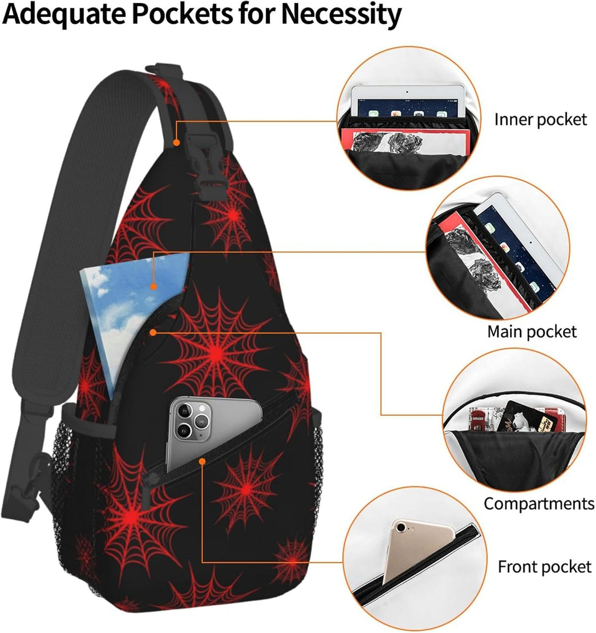 Men Women Sling Shoulder Backpack Casual Carrying Tote Case Crossbody Travel Bag, Anti-Theft Multipurpose Carry On Bag, Aztec Black Grey And White Crossbody Bag