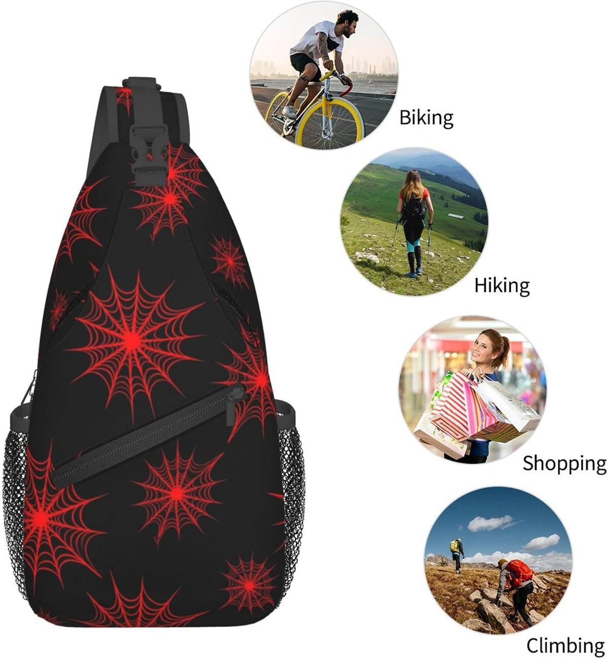Men Women Sling Shoulder Backpack Casual Carrying Tote Case Crossbody Travel Bag, Anti-Theft Multipurpose Carry On Bag, Aztec Black Grey And White Crossbody Bag