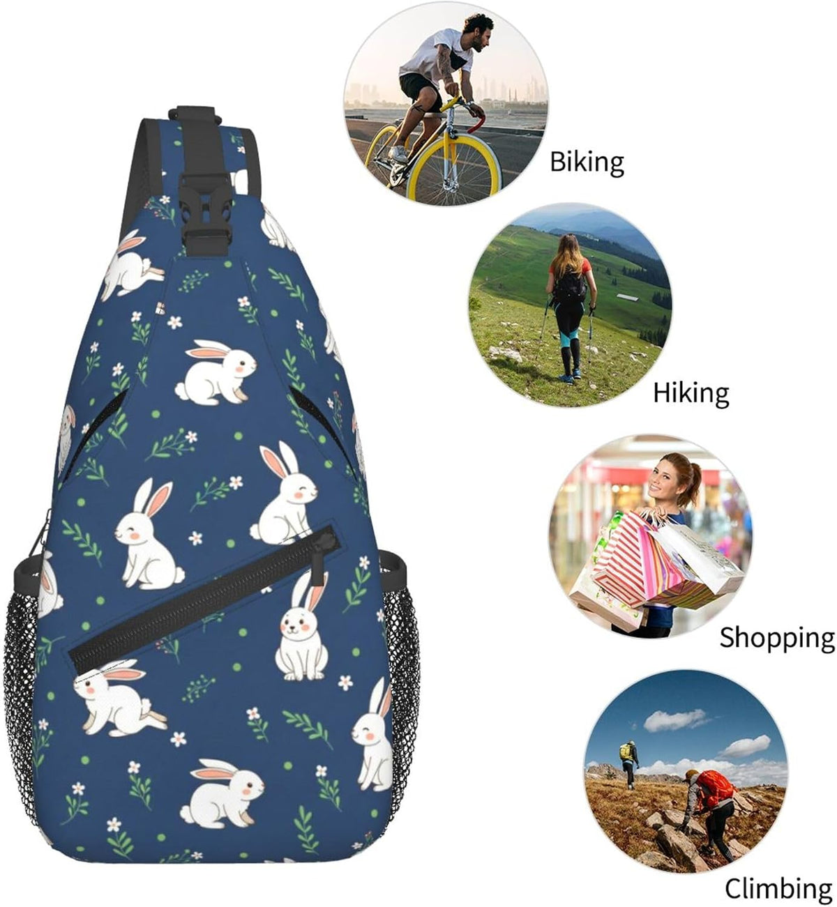 Men Women Sling Shoulder Backpack Casual Carrying Tote Case Crossbody Travel Bag, Anti-Theft Multipurpose Carry On Bag, Aztec Black Grey And White Crossbody Bag