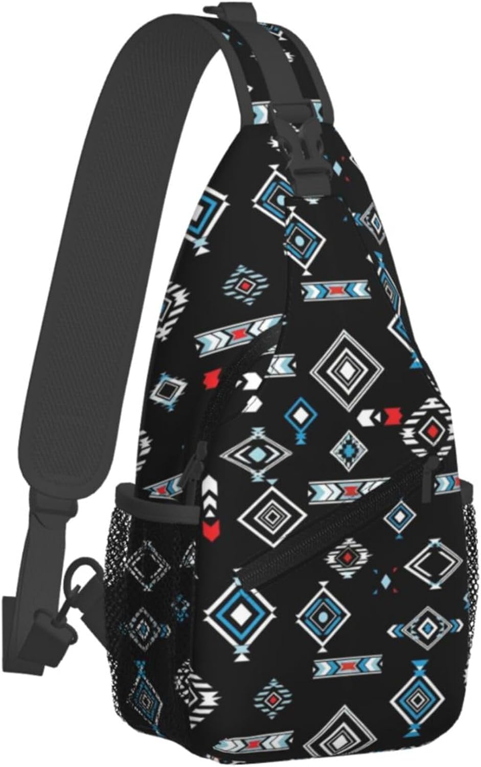 Men Women Sling Shoulder Backpack Casual Carrying Tote Case Crossbody Travel Bag, Anti-Theft Multipurpose Carry On Bag, Aztec Black Grey And White Crossbody Bag