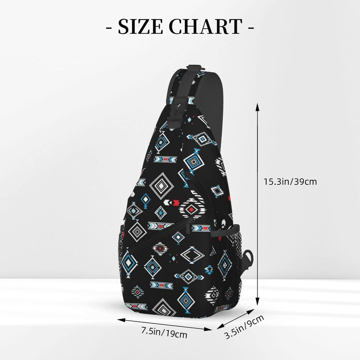 Men Women Sling Shoulder Backpack Casual Carrying Tote Case Crossbody Travel Bag, Anti-Theft Multipurpose Carry On Bag, Aztec Black Grey And White Crossbody Bag