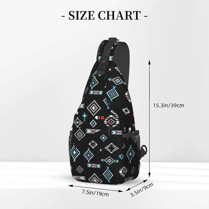Men Women Sling Shoulder Backpack Casual Carrying Tote Case Crossbody Travel Bag, Anti-Theft Multipurpose Carry On Bag, Aztec Black Grey And White Crossbody Bag