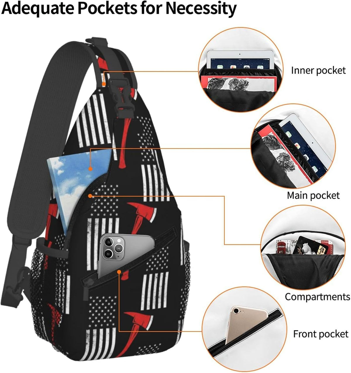 Men Women Sling Shoulder Backpack Casual Carrying Tote Case Crossbody Travel Bag, Anti-Theft Multipurpose Carry On Bag, Aztec Black Grey And White Crossbody Bag
