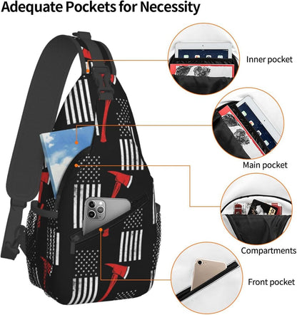 Men Women Sling Shoulder Backpack Casual Carrying Tote Case Crossbody Travel Bag, Anti-Theft Multipurpose Carry On Bag, Aztec Black Grey And White Crossbody Bag