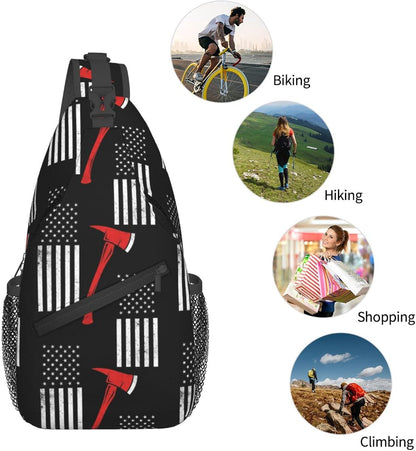 Men Women Sling Shoulder Backpack Casual Carrying Tote Case Crossbody Travel Bag, Anti-Theft Multipurpose Carry On Bag, Aztec Black Grey And White Crossbody Bag