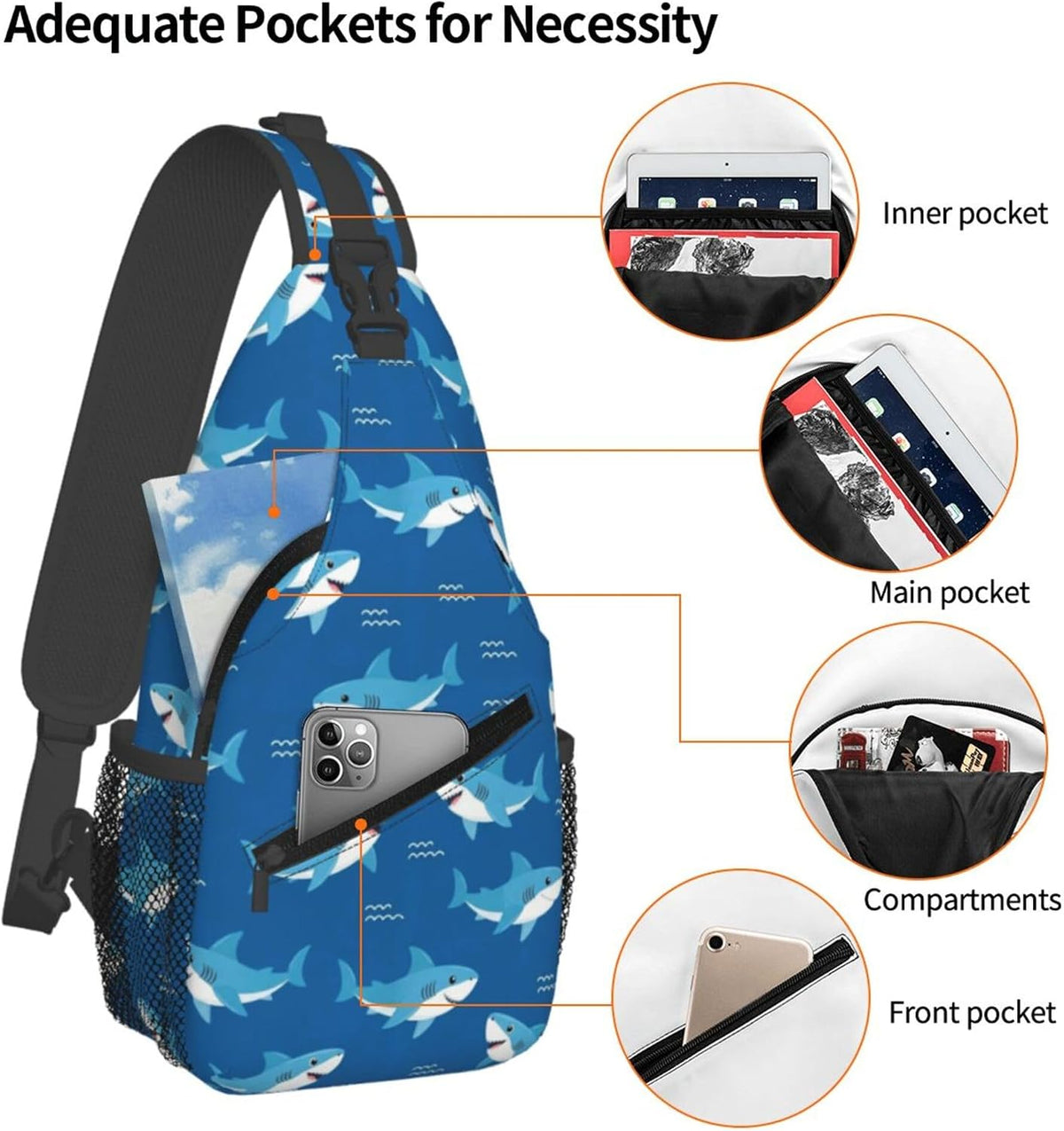 Men Women Sling Shoulder Backpack Casual Carrying Tote Case Crossbody Travel Bag, Anti-Theft Multipurpose Carry On Bag, Aztec Black Grey And White Crossbody Bag