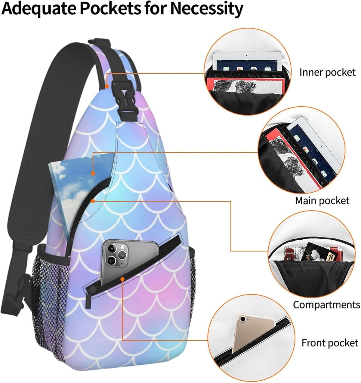 Men Women Sling Shoulder Backpack Casual Carrying Tote Case Crossbody Travel Bag, Anti-Theft Multipurpose Carry On Bag, Aztec Black Grey And White Crossbody Bag