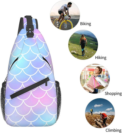 Men Women Sling Shoulder Backpack Casual Carrying Tote Case Crossbody Travel Bag, Anti-Theft Multipurpose Carry On Bag, Aztec Black Grey And White Crossbody Bag