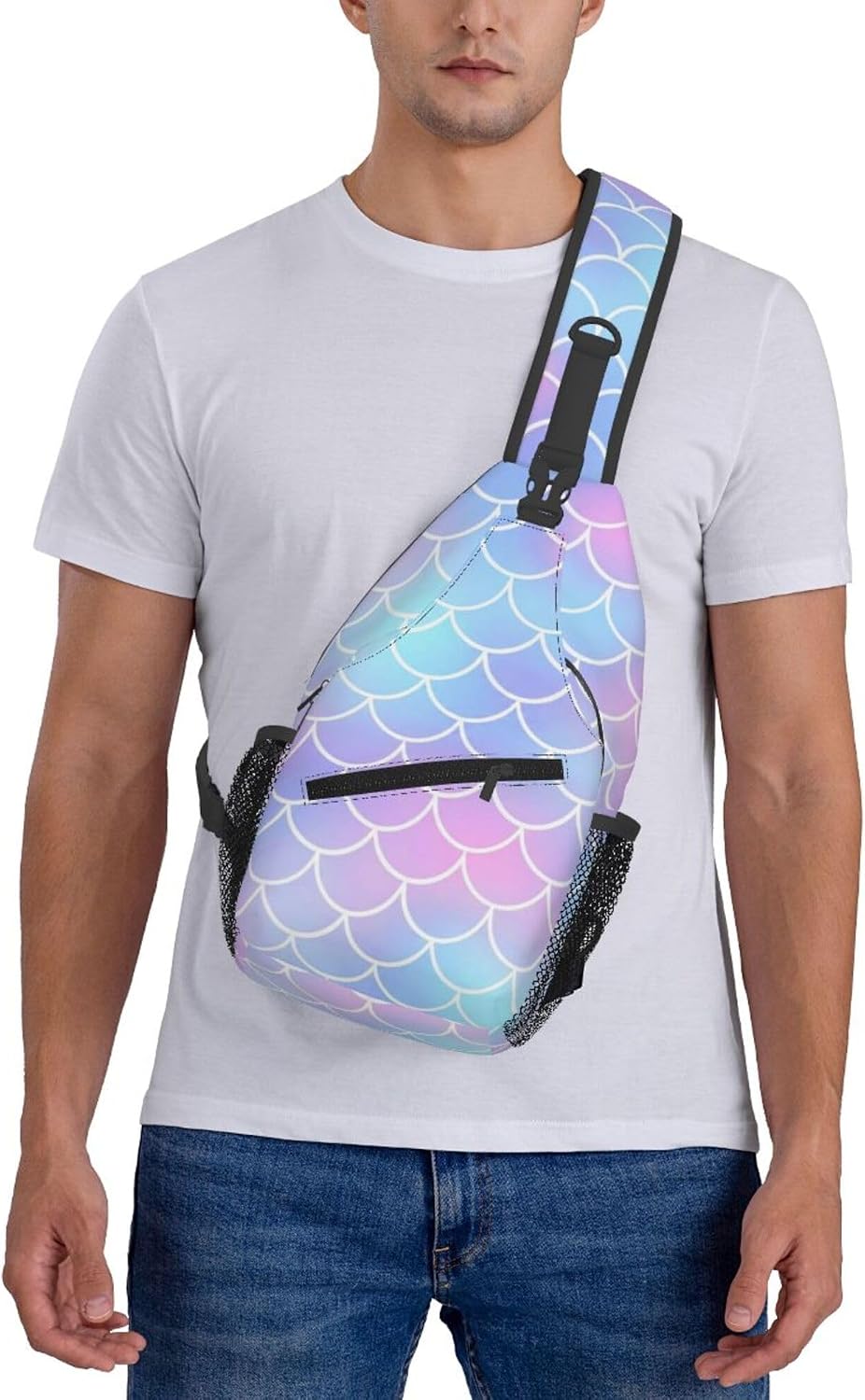 Men Women Sling Shoulder Backpack Casual Carrying Tote Case Crossbody Travel Bag, Anti-Theft Multipurpose Carry On Bag, Aztec Black Grey And White Crossbody Bag