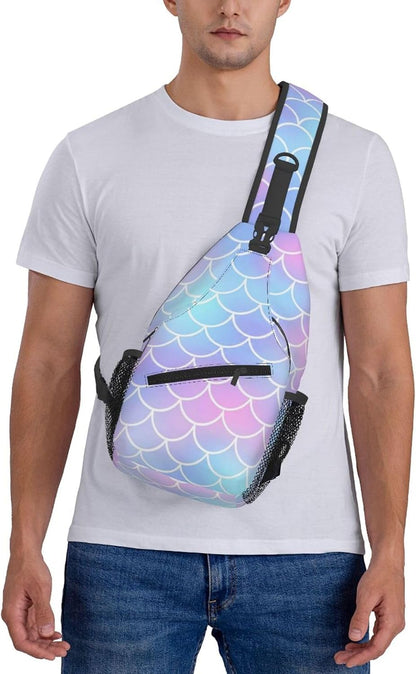 Men Women Sling Shoulder Backpack Casual Carrying Tote Case Crossbody Travel Bag, Anti-Theft Multipurpose Carry On Bag, Aztec Black Grey And White Crossbody Bag
