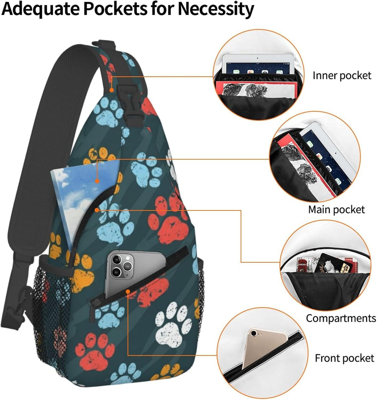 Men Women Sling Shoulder Backpack Casual Carrying Tote Case Crossbody Travel Bag, Anti-Theft Multipurpose Carry On Bag, Aztec Black Grey And White Crossbody Bag