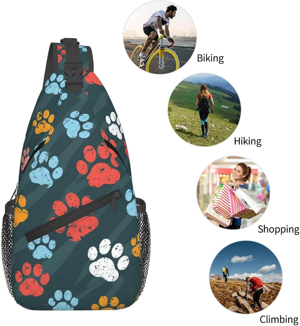 Men Women Sling Shoulder Backpack Casual Carrying Tote Case Crossbody Travel Bag, Anti-Theft Multipurpose Carry On Bag, Aztec Black Grey And White Crossbody Bag