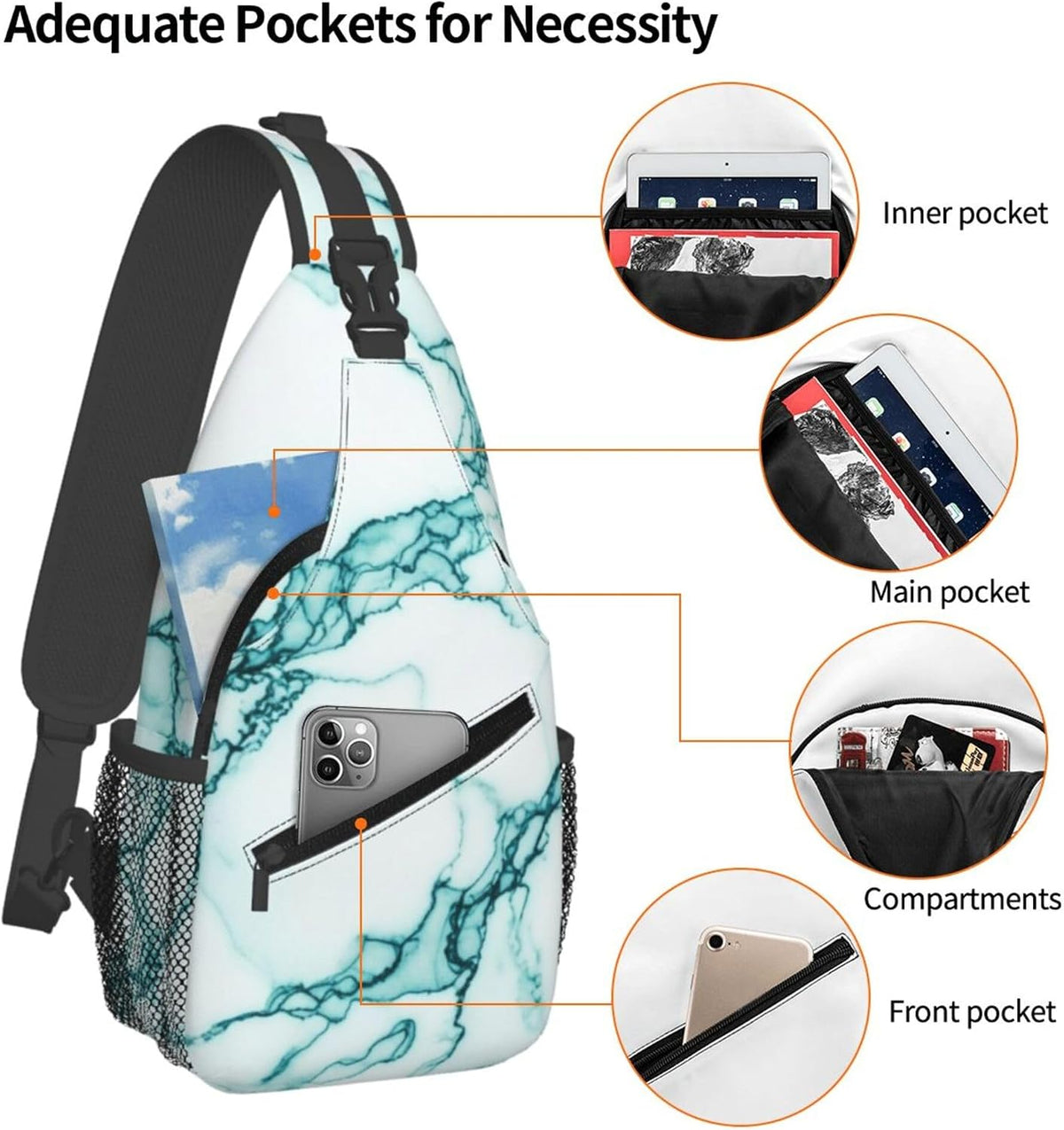 Men Women Sling Shoulder Backpack Casual Carrying Tote Case Crossbody Travel Bag, Anti-Theft Multipurpose Carry On Bag, Aztec Black Grey And White Crossbody Bag
