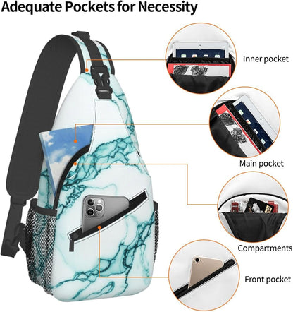 Men Women Sling Shoulder Backpack Casual Carrying Tote Case Crossbody Travel Bag, Anti-Theft Multipurpose Carry On Bag, Aztec Black Grey And White Crossbody Bag