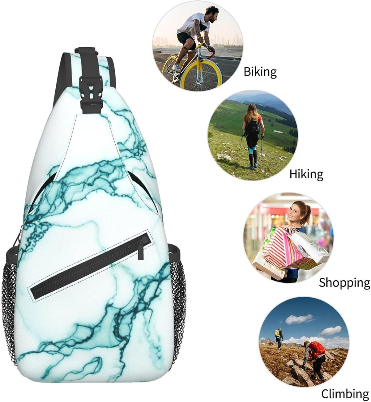 Men Women Sling Shoulder Backpack Casual Carrying Tote Case Crossbody Travel Bag, Anti-Theft Multipurpose Carry On Bag, Aztec Black Grey And White Crossbody Bag