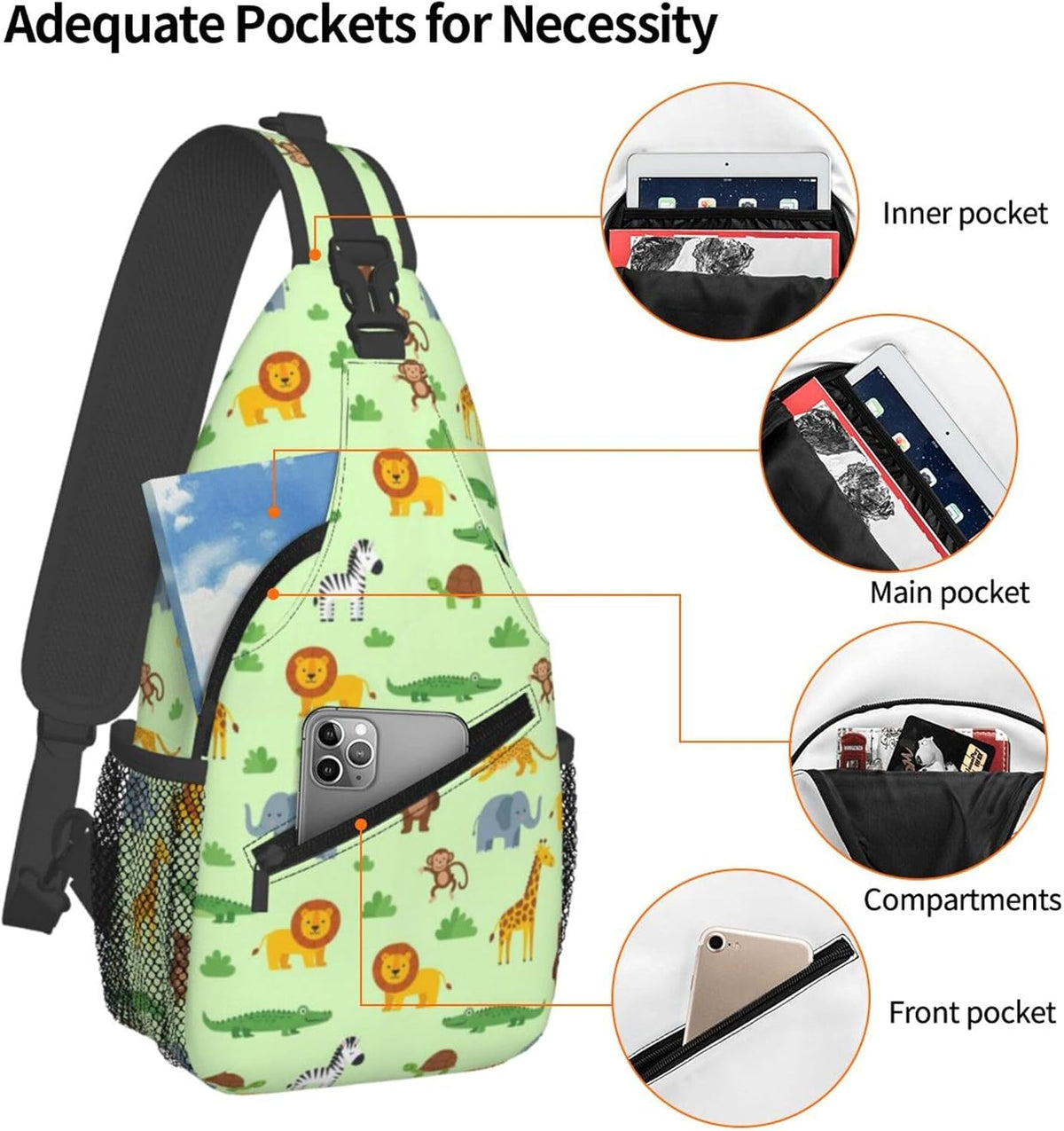 Men Women Sling Shoulder Backpack Casual Carrying Tote Case Crossbody Travel Bag, Anti-Theft Multipurpose Carry On Bag, Aztec Black Grey And White Crossbody Bag