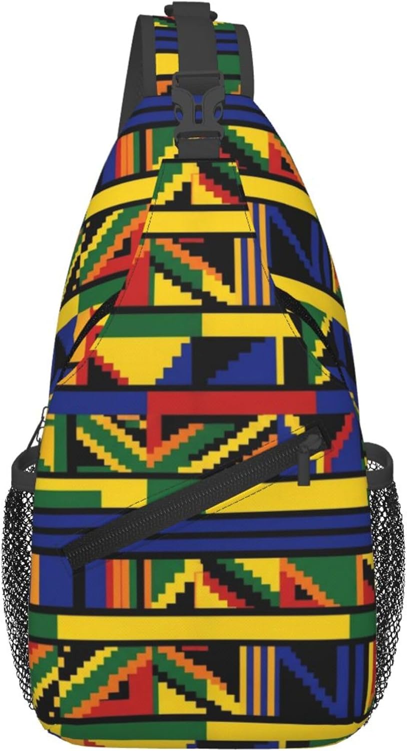 Men Women Sling Shoulder Backpack Casual Carrying Tote Case Crossbody Travel Bag, Anti-Theft Multipurpose Carry On Bag, Aztec Black Grey And White Crossbody Bag