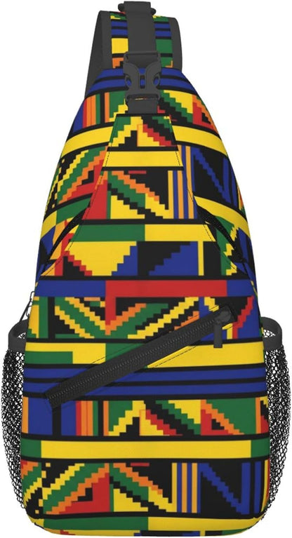 Men Women Sling Shoulder Backpack Casual Carrying Tote Case Crossbody Travel Bag, Anti-Theft Multipurpose Carry On Bag, Aztec Black Grey And White Crossbody Bag