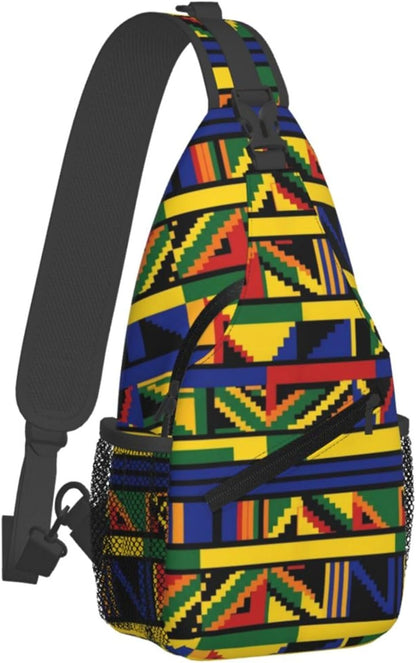 Men Women Sling Shoulder Backpack Casual Carrying Tote Case Crossbody Travel Bag, Anti-Theft Multipurpose Carry On Bag, Aztec Black Grey And White Crossbody Bag