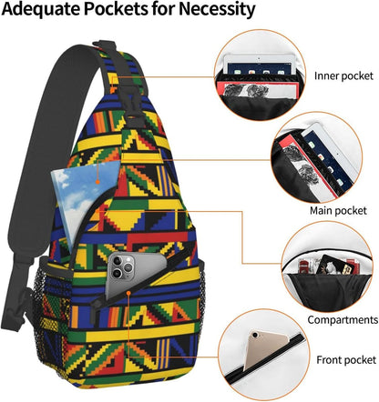 Men Women Sling Shoulder Backpack Casual Carrying Tote Case Crossbody Travel Bag, Anti-Theft Multipurpose Carry On Bag, Aztec Black Grey And White Crossbody Bag