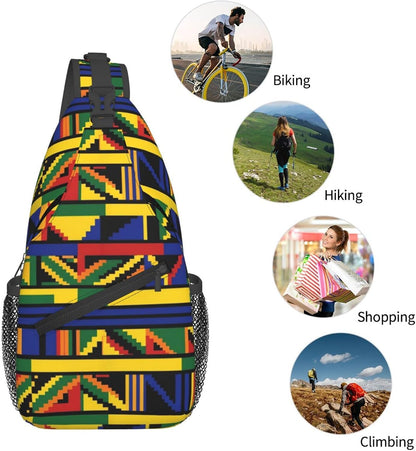Men Women Sling Shoulder Backpack Casual Carrying Tote Case Crossbody Travel Bag, Anti-Theft Multipurpose Carry On Bag, Aztec Black Grey And White Crossbody Bag