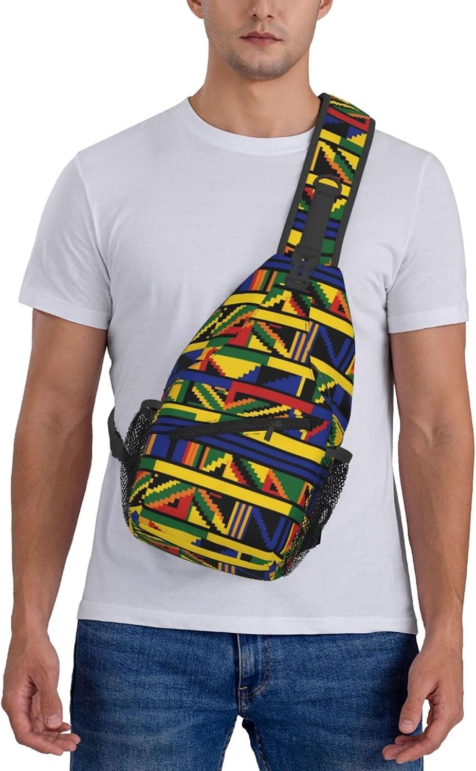 Men Women Sling Shoulder Backpack Casual Carrying Tote Case Crossbody Travel Bag, Anti-Theft Multipurpose Carry On Bag, Aztec Black Grey And White Crossbody Bag