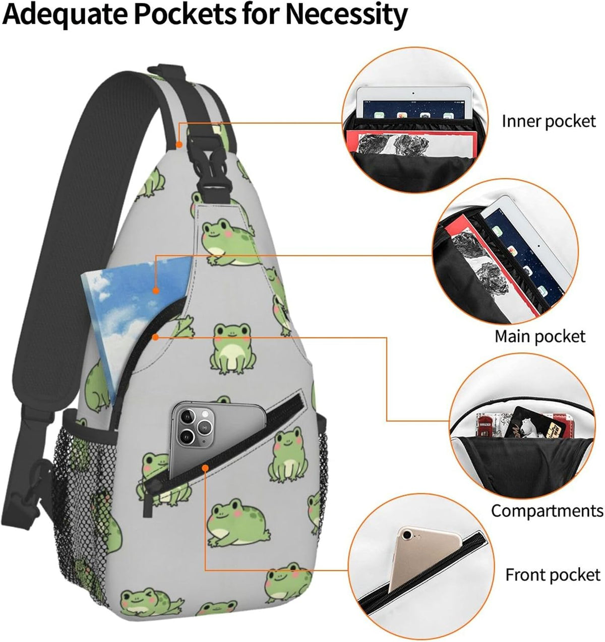 Men Women Sling Shoulder Backpack Casual Carrying Tote Case Crossbody Travel Bag, Anti-Theft Multipurpose Carry On Bag, Aztec Black Grey And White Crossbody Bag