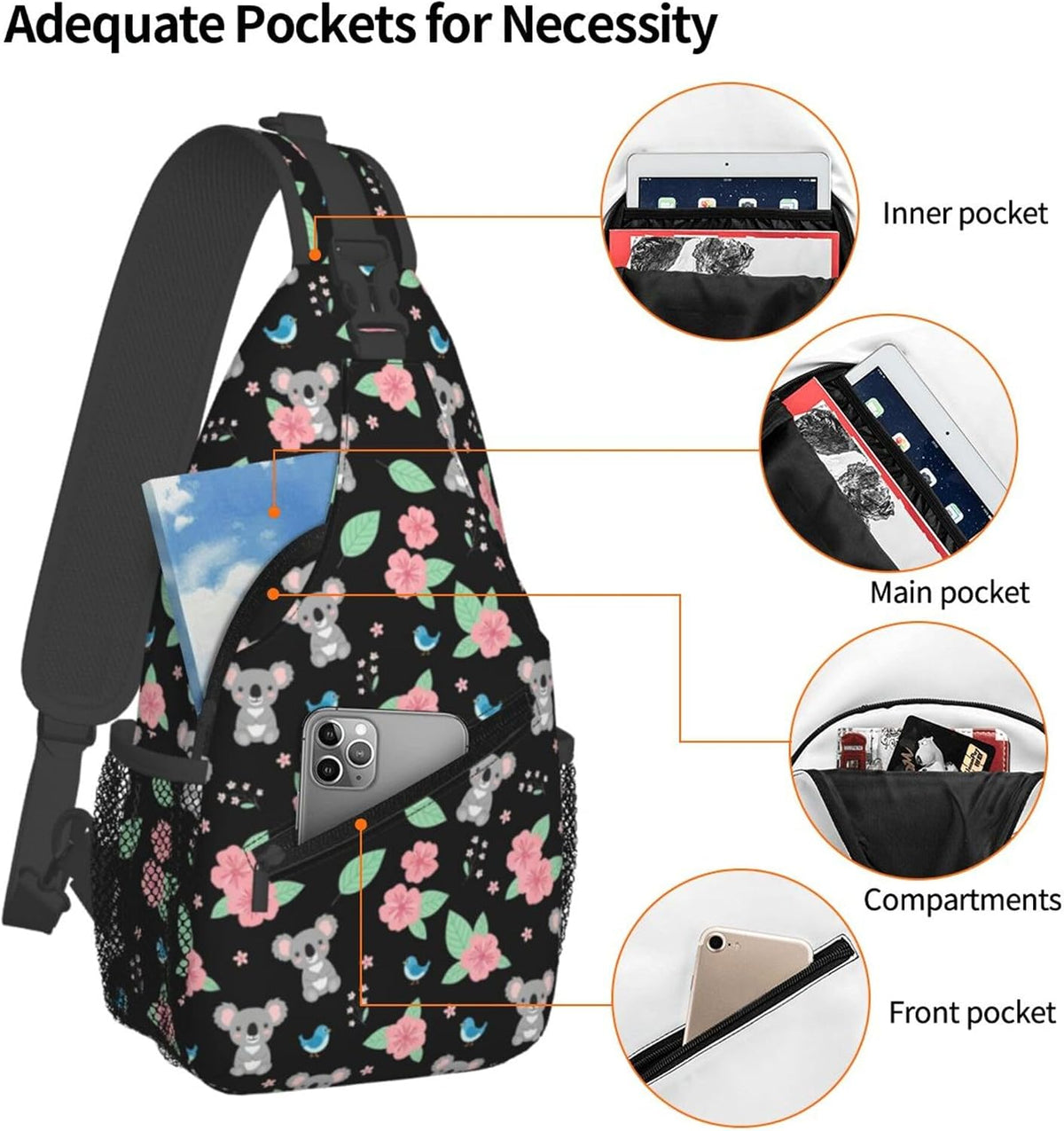 Men Women Sling Shoulder Backpack Casual Carrying Tote Case Crossbody Travel Bag, Anti-Theft Multipurpose Carry On Bag, Aztec Black Grey And White Crossbody Bag