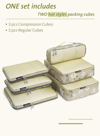 Ultralight Compression Cubes 7 Set - 3 Packing Cubes, 3 Organizers, and 1 Shoe Bag