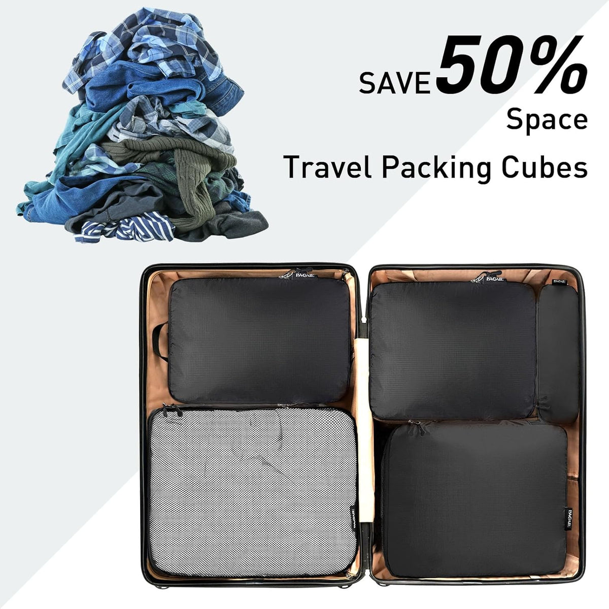 Ultralight Compression Cubes 7 Set - 3 Packing Cubes, 3 Organizers, and 1 Shoe Bag