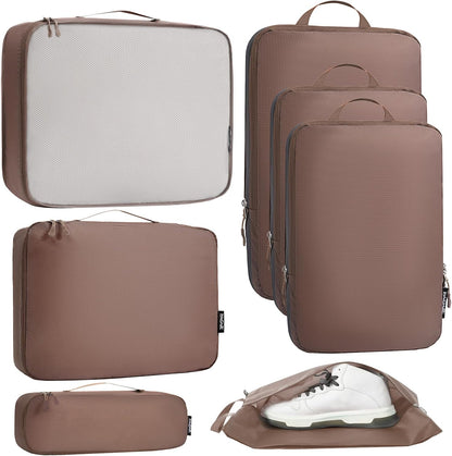 Ultralight Compression Cubes 7 Set - 3 Packing Cubes, 3 Organizers, and 1 Shoe Bag