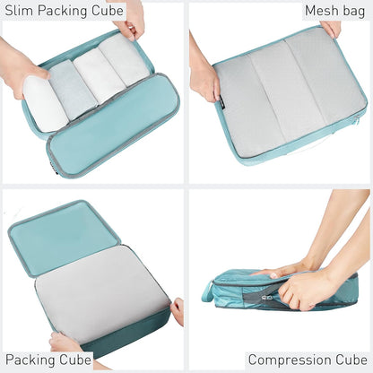 Ultralight Compression Cubes 7 Set - 3 Packing Cubes, 3 Organizers, and 1 Shoe Bag