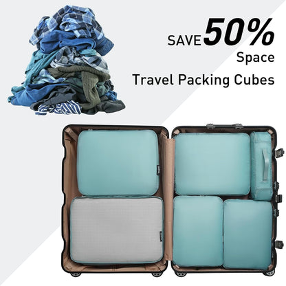 Ultralight Compression Cubes 7 Set - 3 Packing Cubes, 3 Organizers, and 1 Shoe Bag
