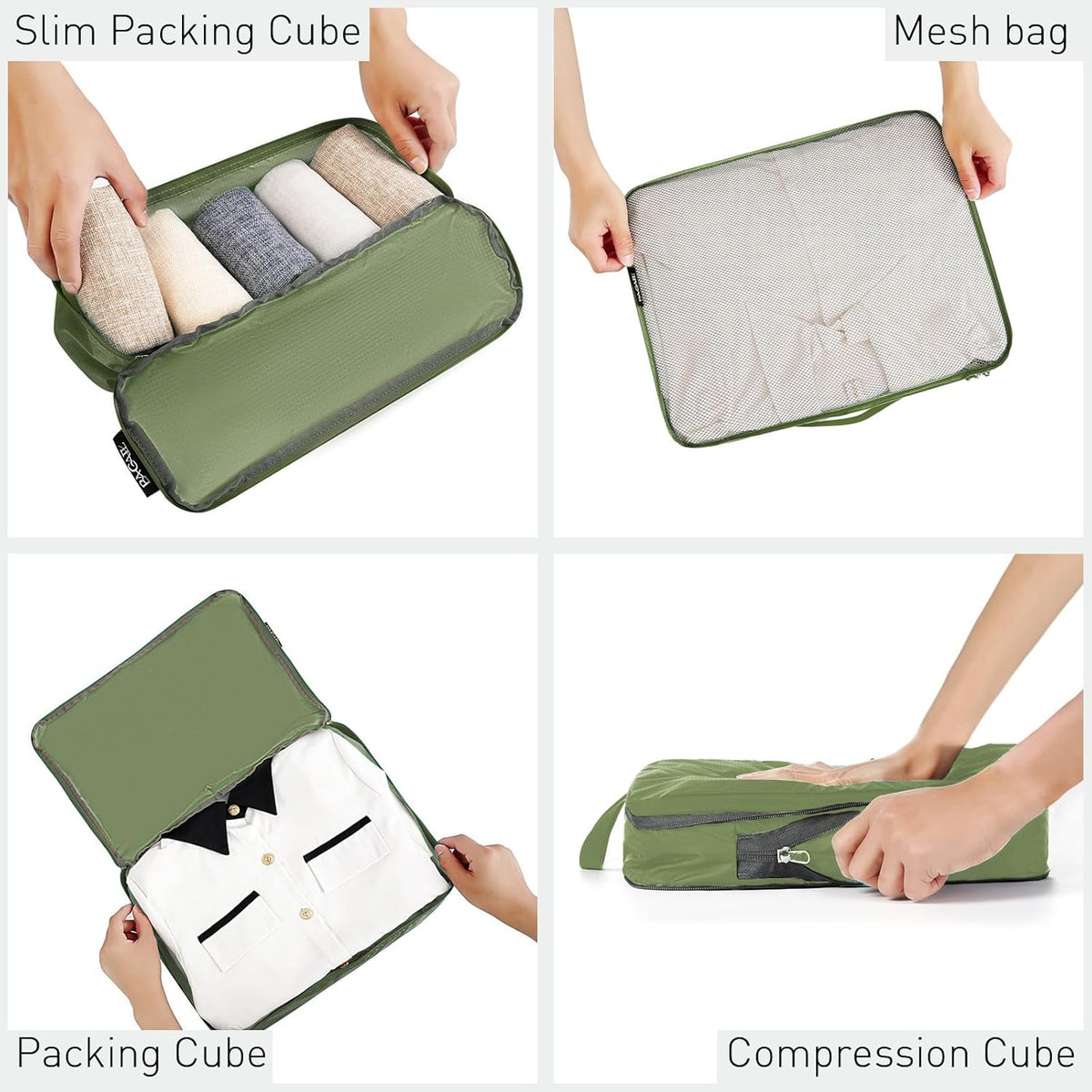 Ultralight Compression Cubes 7 Set - 3 Packing Cubes, 3 Organizers, and 1 Shoe Bag